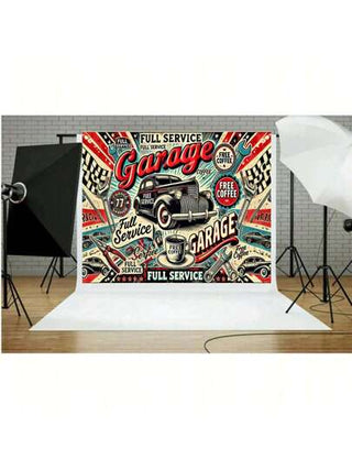 قطعة واحدة لخلفية منطقة استراحة ورشة إصلاح قديمة ذات تصميم نصي مطور كاملا ل- 'قهوة قديمة' واسع الوصول لا يحتاج كهرباء، سهل الحفظ من خامة الفينيل