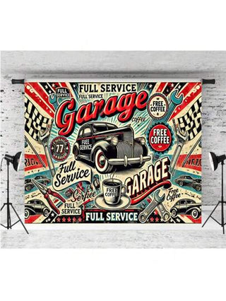 قطعة واحدة لخلفية منطقة استراحة ورشة إصلاح قديمة ذات تصميم نصي مطور كاملا ل- 'قهوة قديمة' واسع الوصول لا يحتاج كهرباء، سهل الحفظ من خامة الفينيل