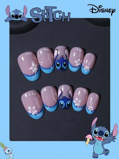 Disney ارتقِ بأناقتك ، ستيتش ديزني 24 قطعة أظافر فرنسية بتصميم بيضاوي قصير وأنيق ومزخرف بنمط ستيتش ثلاثي الأبعاد ، بأشكال الزهور ، طقم أظافر اصطناعية أكريليك مناسبة تمامًا ، يشمل 1 غراء جيلي و 1 ملف أظافر ، أظافر ديزني للنساء والفتيات لاستخدامها في...