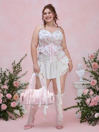 ROMWE Kawaii حقيبة يد بيضاء دائرية ذات زخارف دانتيل بتصميم ربطة القوس الجميل بطراز عتيق، حقيبة كتف بوسطن للنساء بطراز فتياني