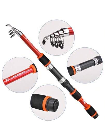 1 قطعة قصبة صيد قوية عالية الخفة قابلة للتلسكوب، مناسبة لمغامرات الصيد في المياه المالحة والعذبة، تصميم محمول وملائم، قصبة صيد من ألياف الزجاج الخشبية والكربون متعددة الاستخدامات، تشمل بكرة صيد واحدة، صيد ترفيهي مرة واحدة