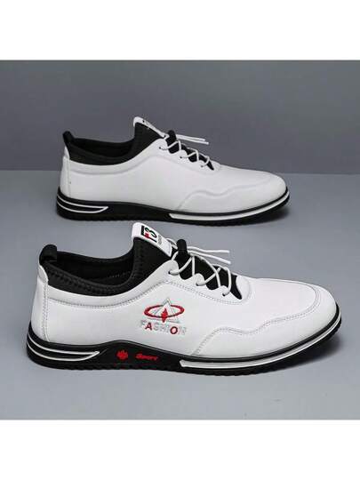 أحذية رياضية كاجوال جديدة للرجال، بحبال مرنة قابلة للتعديل، من جلد PU مريح، مقاوم للماء، مانع الانزلاق، بطباعة حروف، سهلة الارتداء، مناسبة للكاجوال والخارجي والحفلات في جميع المواسم