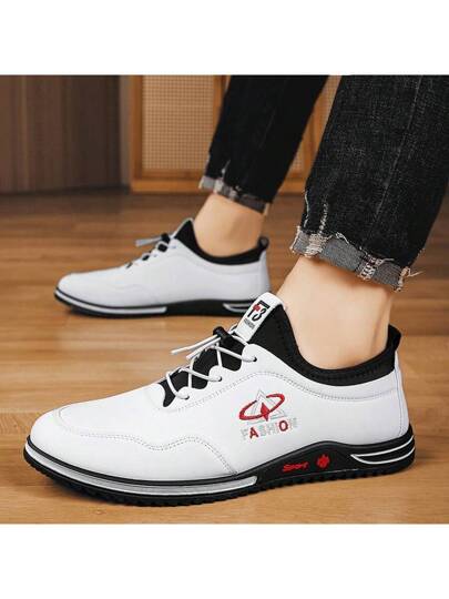 أحذية رياضية كاجوال جديدة للرجال، بحبال مرنة قابلة للتعديل، من جلد PU مريح، مقاوم للماء، مانع الانزلاق، بطباعة حروف، سهلة الارتداء، مناسبة للكاجوال والخارجي والحفلات في جميع المواسم