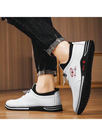 أحذية رياضية كاجوال جديدة للرجال، بحبال مرنة قابلة للتعديل، من جلد PU مريح، مقاوم للماء، مانع الانزلاق، بطباعة حروف، سهلة الارتداء، مناسبة للكاجوال والخارجي والحفلات في جميع المواسم