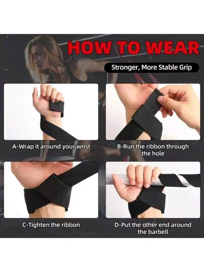 زوج من أشرطة المعصم العالمية للجيم، أشرطة دعم من ألياف البوليستر للياقة البدنية وتدريبات القوة والتمارين - أسود وأحمر