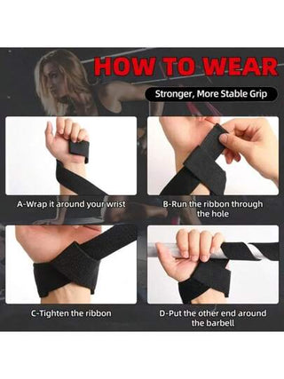 زوج من أشرطة المعصم العالمية للجيم، أشرطة دعم من ألياف البوليستر للياقة البدنية وتدريبات القوة والتمارين - أسود وأحمر