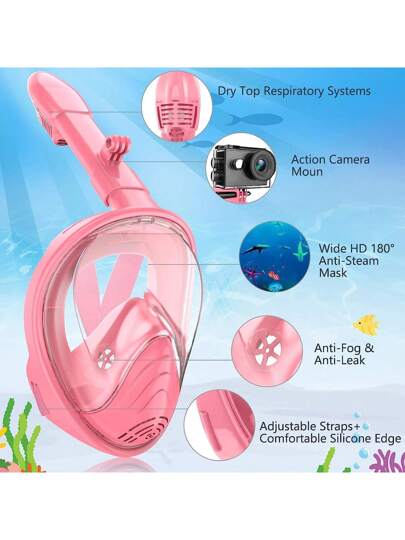 1 قطعة قناع غوص بمدى رؤية 180 درجة، مضاد للضباب والتسرب، بأشرطة قابلة للضبط + إطار من السيليكون الناعم، يناسب الجنسين، مثالي للسباحة في المسبح صيفًا، هدية جيدة