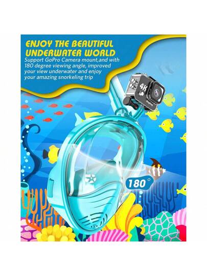 قناع غوص 180 درجة بنظرة واسعة، مقاوم للضباب ومانع للتسرب، قابل للتعديل مع إطار من السيليكون الناعم، للجنسين، للاستخدام في المسبح والسباحة صيفاً، هدية قطعة واحدة