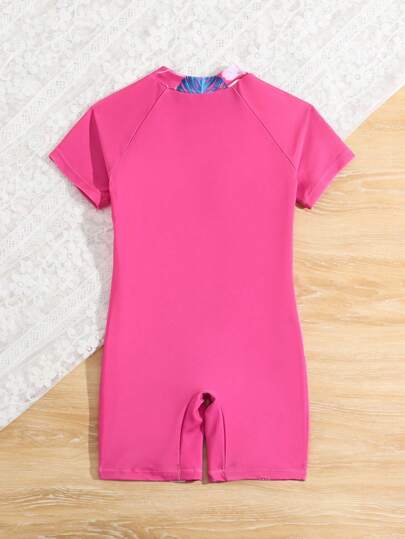 بدلة سباحة قطعة واحدة للفتيات المراهقات مطبوعة بطراز زهري