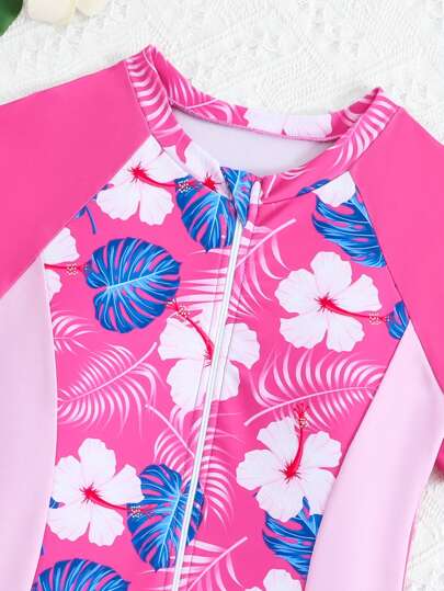 بدلة سباحة قطعة واحدة للفتيات المراهقات مطبوعة بطراز زهري