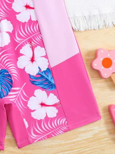 بدلة سباحة قطعة واحدة للفتيات المراهقات مطبوعة بطراز زهري