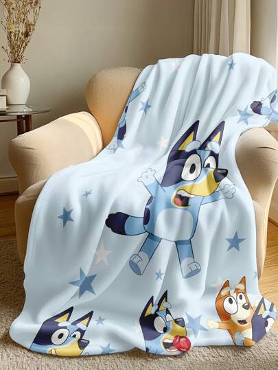 Bluey بطانية كرتونية بلوي 1 قطعة، بطانية ألقاء بنمط بلوي والنجوم، بطانة ناعمة وصديقة للبشرة، لا تنفر ويسهل العناية بها، بطانية لاستراحة المكتب، منسوجات منزلية بسيطة، مثالية للأريكة وغرفة النوم والمكتب والسفر، مناسبة لجميع المواسم، هدايا عيد ممتازة،...