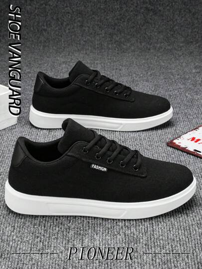 أحذية كاجوال من القماش الكانفاس للرجال بنوع رباط عال خفيف "متناسب مع كل شيء"، لوحة التزلج، باللون الأسود الكلاسيكي، متعددة الاستخدامات لكل الأيام والنقل واختيار لكل المواسم