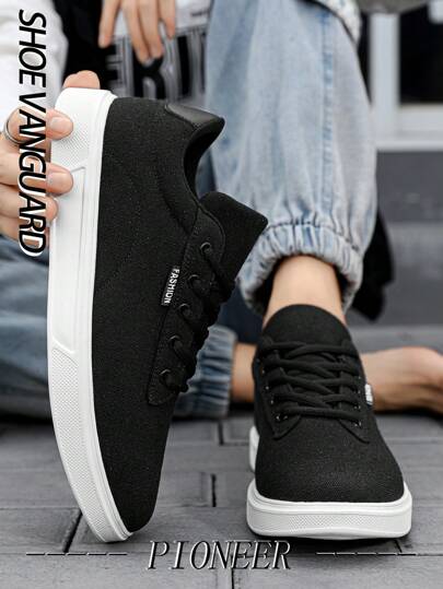 أحذية كاجوال من القماش الكانفاس للرجال بنوع رباط عال خفيف "متناسب مع كل شيء"، لوحة التزلج، باللون الأسود الكلاسيكي، متعددة الاستخدامات لكل الأيام والنقل واختيار لكل المواسم