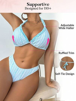 Swim DD+ مجموعات بيكيني تانكيني للنساء للصيف، للشاطئ، مدعم بحامل سلك، مزينة برقعة مطوية