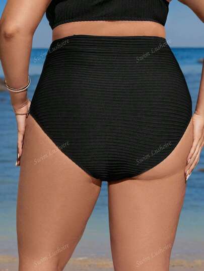 Swim Lushoire قطعة سفلية من البكيني للسيدات ذوات المقاسات الكبيرة بتصميم كشكشة لون أحادي للاستخدام في الشاطئ الصيفي