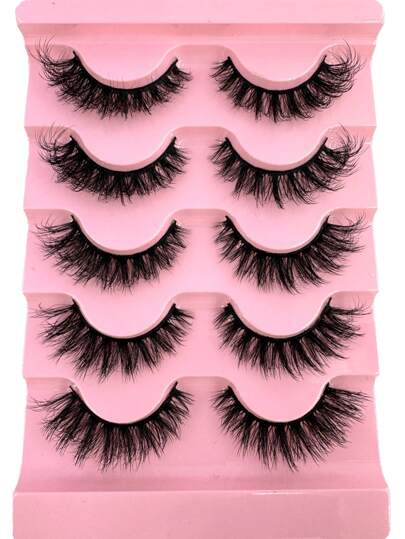 رموش مستعارة طبيعية ناعمة وريشية 3D من نوع الفرو المزيف ، 5 أزواج ، أرق وأخف نوع ، طول طبيعي للرموش المستعارة الكثيفة الريشية المصنوعة يدويًا من الفرو الطبيعي المزيف ، شريط لإطلالة عين جذابة وجميلة