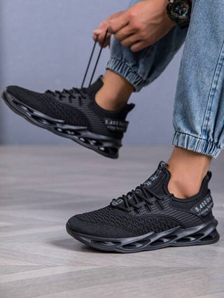 أحذية رياضية كاجوال للرجال بتصميم مُنفَذَ وقابلة للتنفس، من نسيج مُحبك، مع نعل مُقاوم للانزلاق وماص للصدمات، مناسبة للارتداء اليومي والتدريب الرياضي