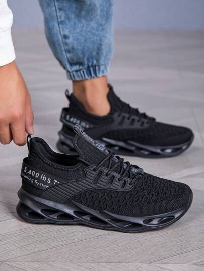 أحذية رياضية كاجوال للرجال بتصميم مُنفَذَ وقابلة للتنفس، من نسيج مُحبك، مع نعل مُقاوم للانزلاق وماص للصدمات، مناسبة للارتداء اليومي والتدريب الرياضي