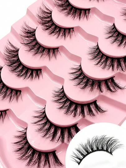 7 / 14 / 21 أزواج شريط ناعم أهداب مستعارة على شكل المينك ثلاثية الأبعاد، أهداب قصيرة طبيعية، ملحقات تطويل الرموش مثالية للمكياج اليومي