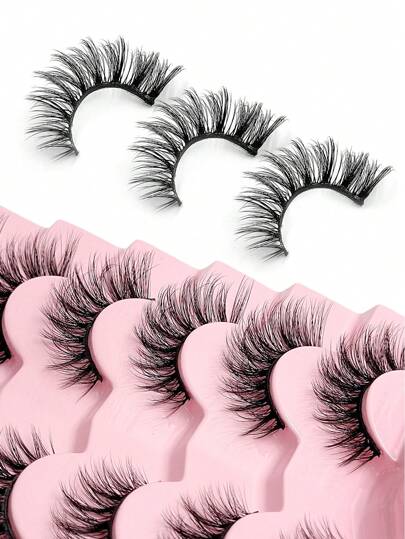 7 / 14 / 21 أزواج شريط ناعم أهداب مستعارة على شكل المينك ثلاثية الأبعاد، أهداب قصيرة طبيعية، ملحقات تطويل الرموش مثالية للمكياج اليومي