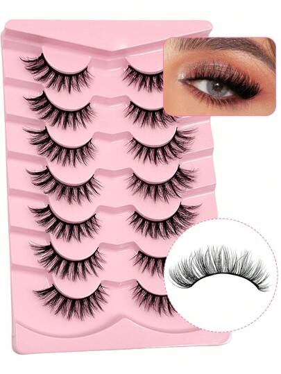 7 / 14 / 21 أزواج شريط ناعم أهداب مستعارة على شكل المينك ثلاثية الأبعاد، أهداب قصيرة طبيعية، ملحقات تطويل الرموش مثالية للمكياج اليومي