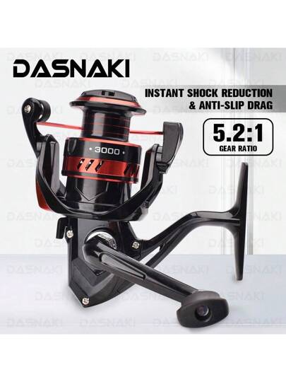 بكرة تغذية دوارة معدنية بالكامل DASNAKI 13 + 1 لمغزل، نسبة تروس 5.2:1، مقبض EVA، بكرة صيد السمك في المناطق الساحلية
