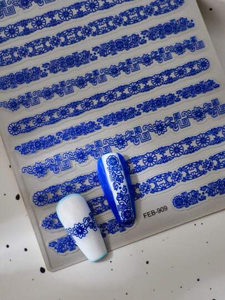 1 قطعة من ملصقات فن الأظافر بطبعة شعار صيني بارزة 5D، أحدث إصدار أزرق وأبيض، فخاري، ملصقات لاصقة DIY لزخرفة الأظافر والتزيين