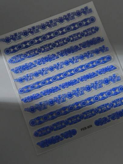 1 قطعة من ملصقات فن الأظافر بطبعة شعار صيني بارزة 5D، أحدث إصدار أزرق وأبيض، فخاري، ملصقات لاصقة DIY لزخرفة الأظافر والتزيين