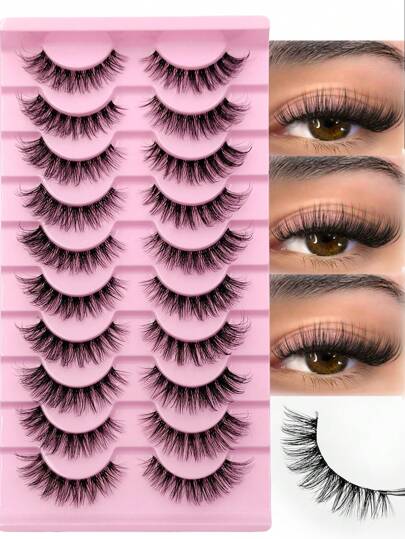 Rikuaild 10 أزواج من رموش اصطناعية طبيعية مفرقعة ناعمة وفاخرة ذات شريط شفاف لتمديد الرموش للجمال