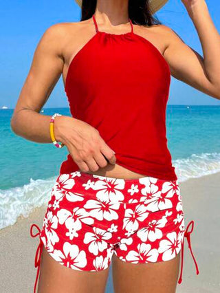 طقم تانكيني حريمي Swim Lushoire مجموعة بيكيني بتوب خزامى أكتاف عصري وشورت بسحاب بطبعة زهور، ملابس سباحة بنطلون تنك وأعلى