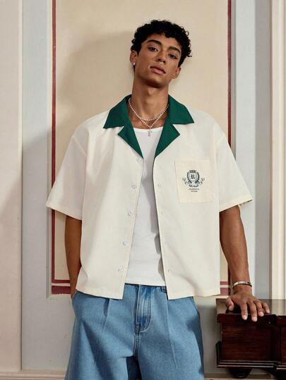 SWAVVY قميص كاجوال صيفي للرجال بطباعة أحرف وياقة لابيل