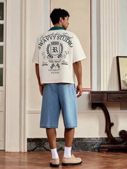 SWAVVY قميص كاجوال صيفي للرجال بطباعة أحرف وياقة لابيل