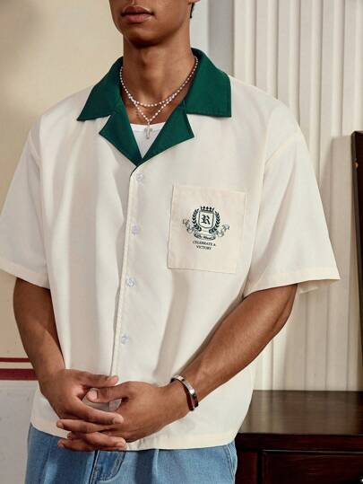 SWAVVY قميص كاجوال صيفي للرجال بطباعة أحرف وياقة لابيل