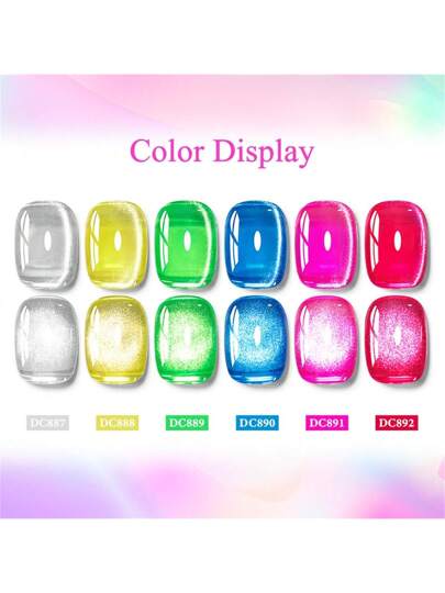 Mtssii 6 قطع من طلاء أظافر جيل قطة زجاجي شفاف مغناطيسي براق وملون 7مل ، لفن الأظافر والمناكير، جيل شبه دائم مناسب لأظافر الصيف والربيع