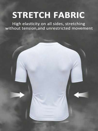 Manfinity Sport Polished قميص رياضي كولورblock مطبوع آكمام قصير مرن ملابس تدريب ركض