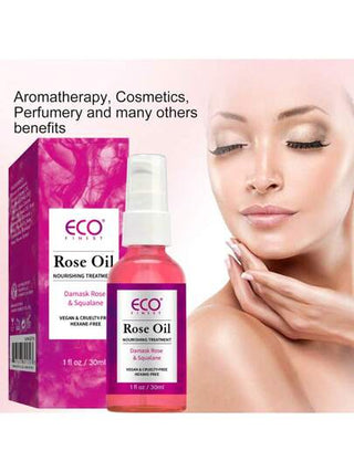 ECO FINEST زيت الورد للوجه ، زيت مرطب ومغذٍ للحصول على إشراقة طبيعية ، علاج للبشرة الجافة إلى المختلطة ، مع زيت بذور الورد البري العضوي ، زيت ورد دمشقي و زيت السكوالين ، نباتي وخالٍ من التجارب على الحيوانات وهكسان ، 1 أونصة