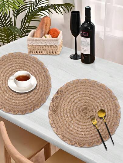 1/4/6 قطعة حصيرة طاولة مبطنة منسوجة من القنب الحديث، عازلة للحرارة وغير انزلاقية، مناسبة لديكور المطاعم والفنادق، حفلات الزفاف وعيد الحب والاحتفالات والنزهات وحفلات عيد الميلاد