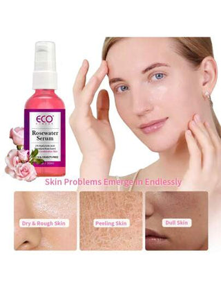 ECO FINEST مصل الوجه بماء الورد والحمض الهيالورونيك لبشرة جافة إلى مختلطة ، منظف مائي مرطب يحسن المسام ويقلل ظهور الخطوط الدقيقة والتجاعيد | رذاذ ماء الورد للوجه - للبشرة الناعمة المشرقة، خالي من الكحول ، 30مل/1.0أونصة سائلة