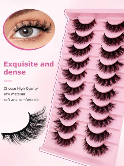10 أزواج من رموش العين الحقيقية ثلاثية الأبعاد مع التجعيد متعددة الطبقات مناسبة للمبتدئين، طول 8مم/15مم باللون الأسود، مناسبة للسفر والتاريخ والمكياج