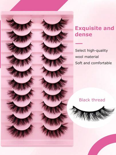 10 أزواج من رموش العين الحقيقية ثلاثية الأبعاد مع التجعيد متعددة الطبقات مناسبة للمبتدئين، طول 8مم/15مم باللون الأسود، مناسبة للسفر والتاريخ والمكياج