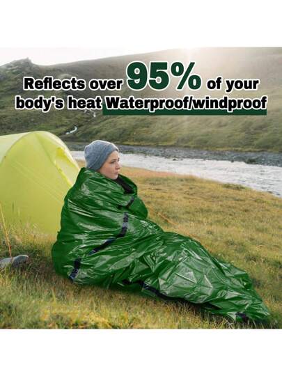 كيس نوم، بطانية محمولة دافئة، معدات بقاء خفيفة الوزن، مناسبة للتخييم والمشي لمسافات طويلة والمغامرات الخارجية