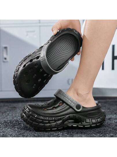 صنادل رجالي مثقبة للصيف، شرائح شاطئ ذات بطانة سميكة، قاع إطارات مزدوج ، نعل سميك، مقاس كبير