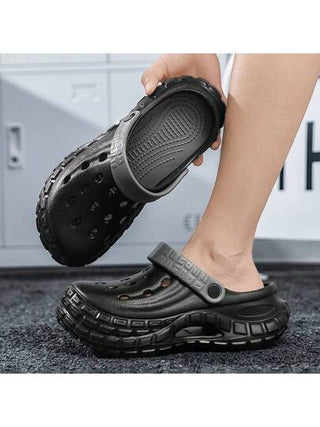 صنادل رجالي مثقبة للصيف، شرائح شاطئ ذات بطانة سميكة، قاع إطارات مزدوج ، نعل سميك، مقاس كبير