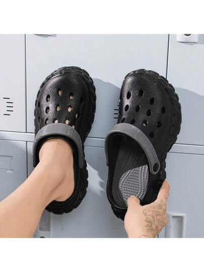 صنادل رجالي مثقبة للصيف، شرائح شاطئ ذات بطانة سميكة، قاع إطارات مزدوج ، نعل سميك، مقاس كبير