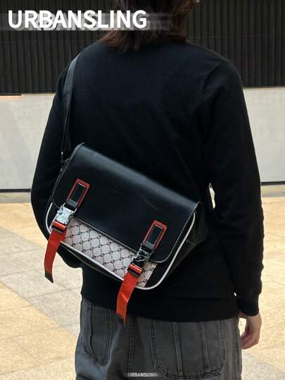 حقيبة كتف رجالية ذات تصميم متعدد الألوان والطباعة، بتصميم أبيض أو بني أنيق متعدد الوظائف لحمل العبر والأعمال والاستخدام اليومي، إكسسوار مثالي لطلاب المدارس الثانوية والجامعات، كبيرة السعة ومقاومة للماء، هدية مثالية للرجال