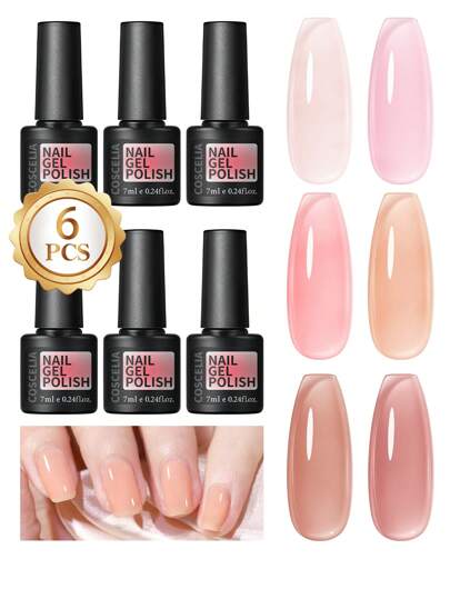 coscelia 6 قطع من مجموعة طلاء أظافر جل كريستالي شفاف بحجم 7مل للنساء DIY صالون فن الأظافر، ألوان شفافة كالحلوى، تنقشع بالنقع، تستخدم مع مصباح أشعة فوق بنفسجية/الليد، طقم 7مل أحمر، وردي، عاري، بني لطلاء أظافر ربيع وصيف لعاشقات الأظافر للاستخدام...