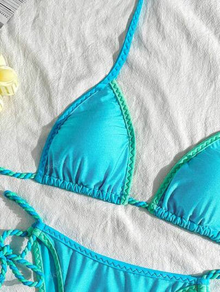 طقم تانكيني حريمي Bikinx مجموعة بكيني بقطعتين، بكيني بحبكة جانبية مع ربطة، سباغيتي ستراب هالتر لون التباين، ملابس نسائية جميلة للسباحة في الصيف