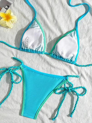 طقم تانكيني حريمي Bikinx مجموعة بكيني بقطعتين، بكيني بحبكة جانبية مع ربطة، سباغيتي ستراب هالتر لون التباين، ملابس نسائية جميلة للسباحة في الصيف