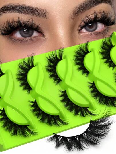 GROINNEYA 5 أزواج رموش قطط ناعمة وفرية مقلمة ثلاثية الأبعاد من النوع الصناعي، مناسبة للأعياد والاحتفالات، قابلة لإعادة الاستخدام، تنشئ تأثيرًا متفردًا وكثيفًا